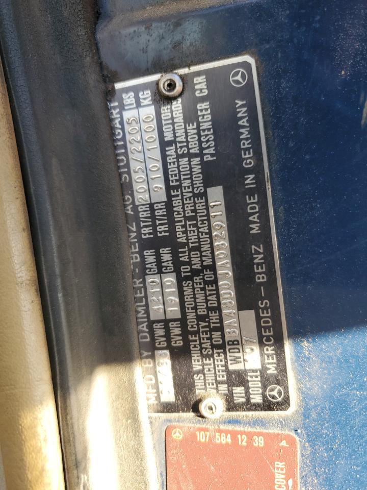 1988 Mercedes-benz 560 Sl Blue vin: WDBBA48D0JA082911