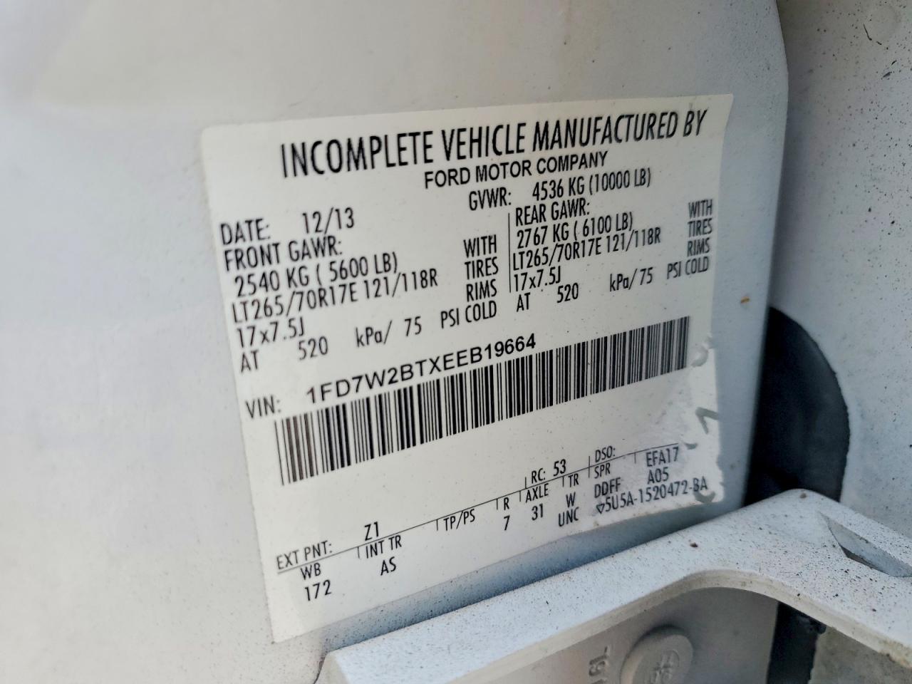 2014 Ford F250 Super Duty White vin: 1FD7W2BTXEEB19664