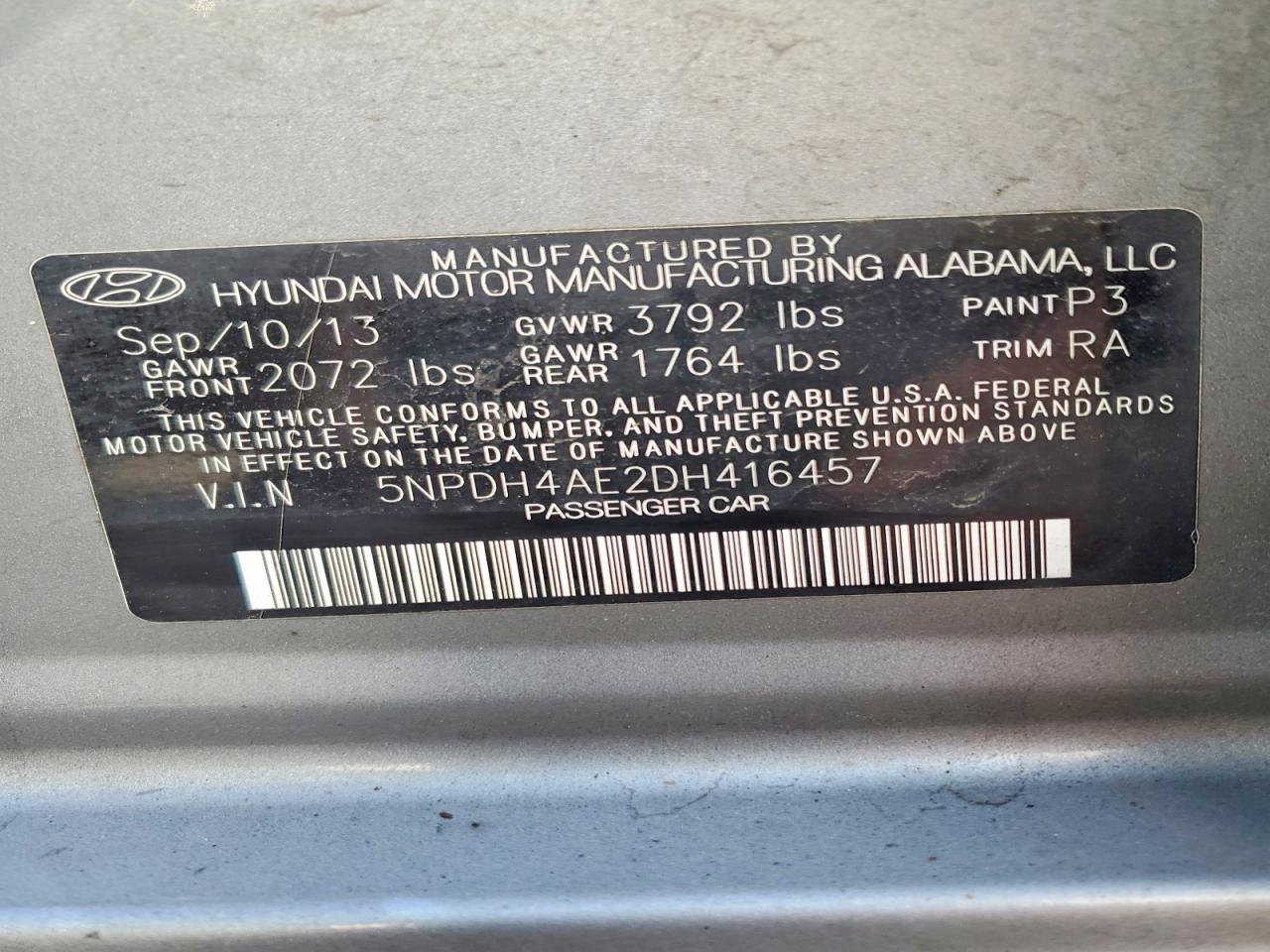 2013 Hyundai Elantra Gls Gray vin: 5NPDH4AE2DH416457