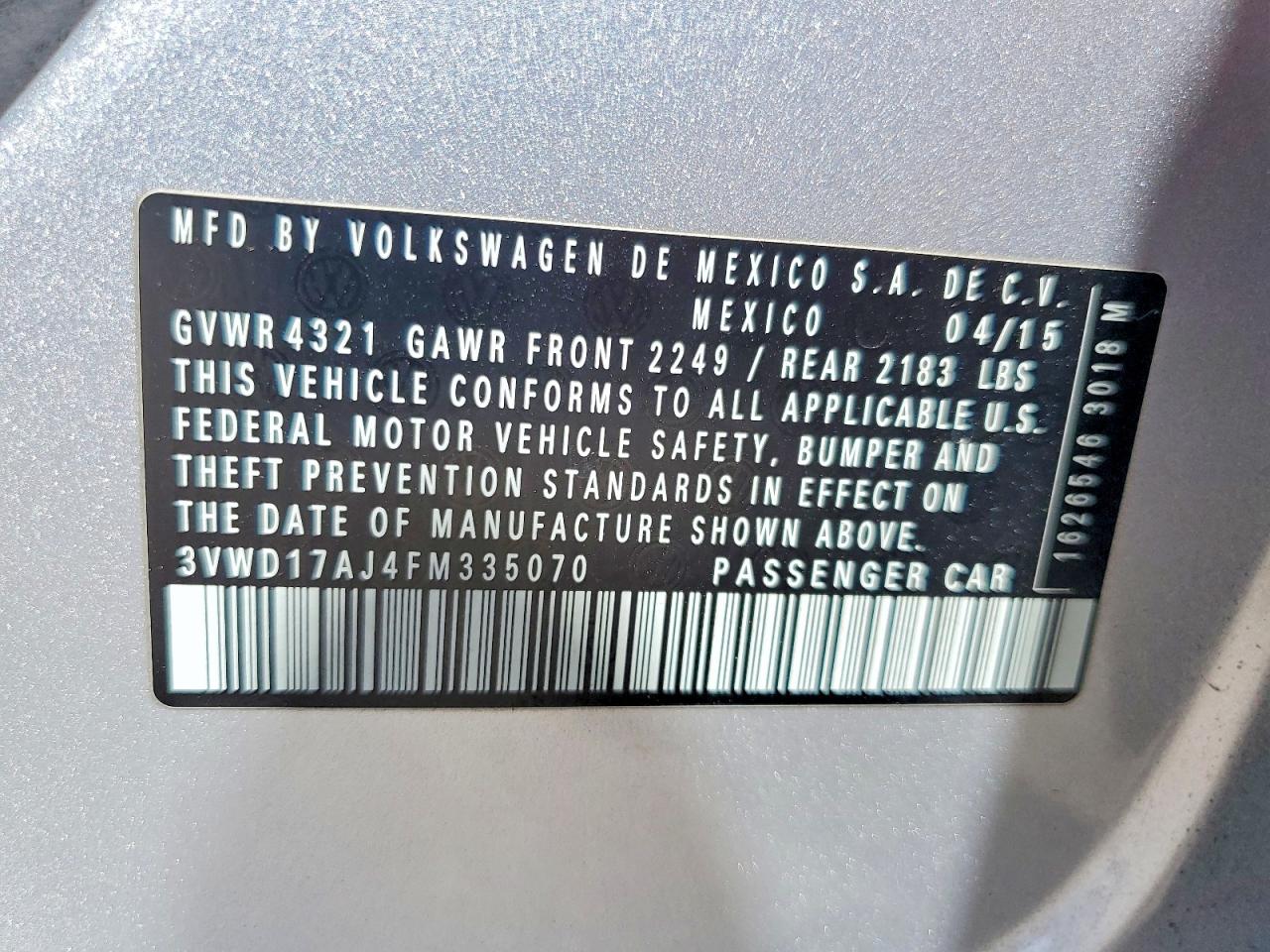 2015 Volkswagen Jetta Se Silver vin: 3VWD17AJ4FM335070