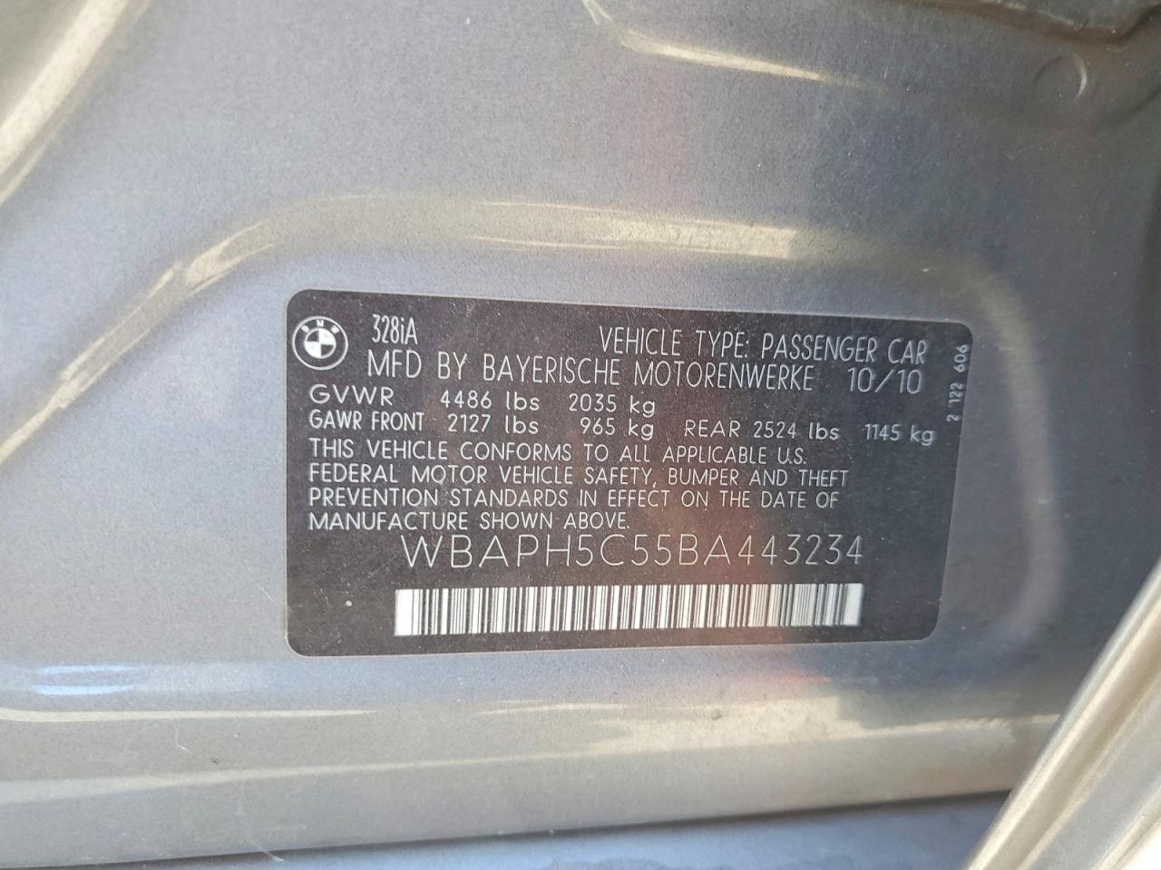 2011 Bmw 328 I Sulev Charcoal vin: WBAPH5C55BA443234