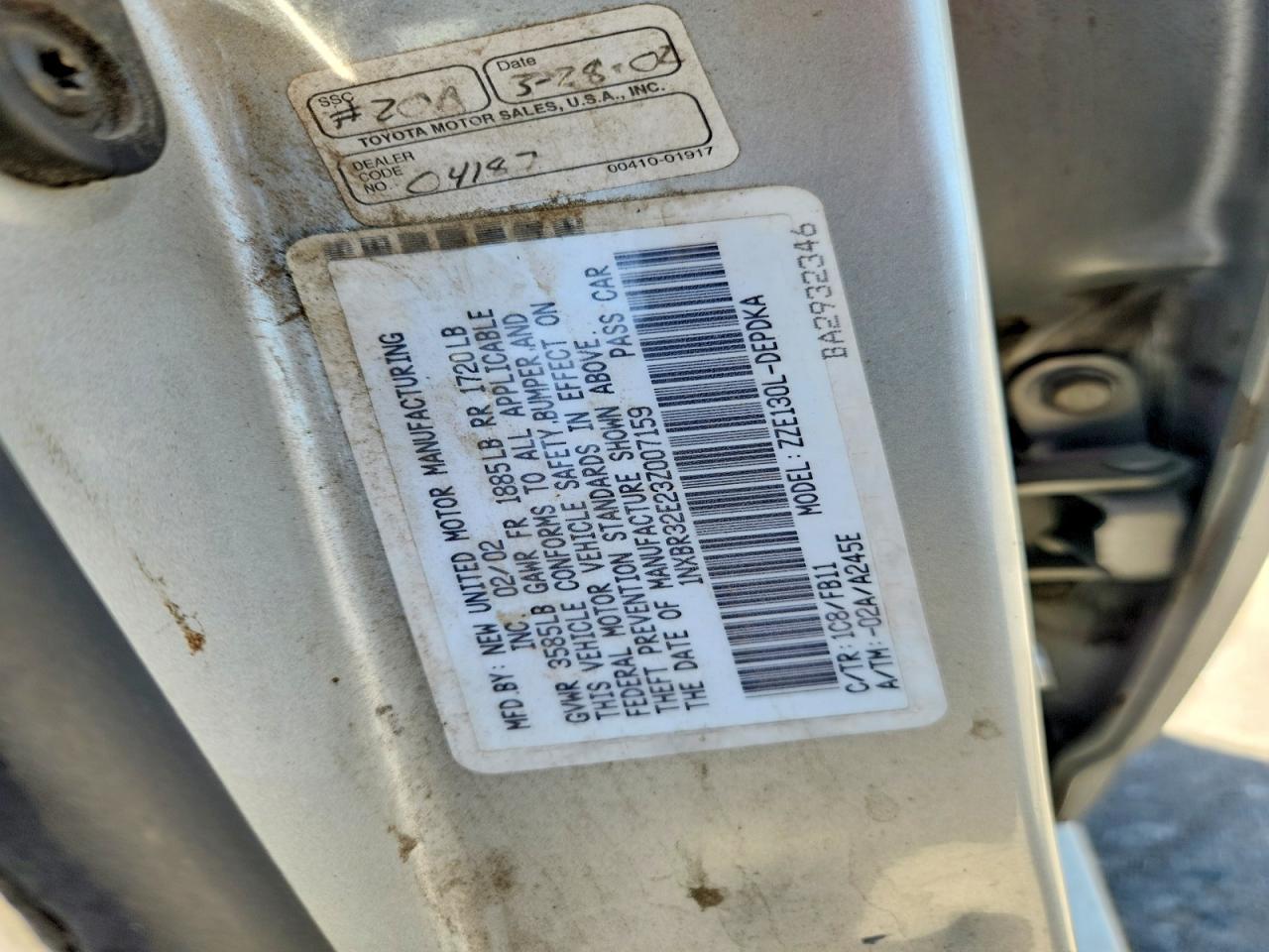 2003 Toyota Corolla Ce Silver vin: 1NXBR32E23Z007159