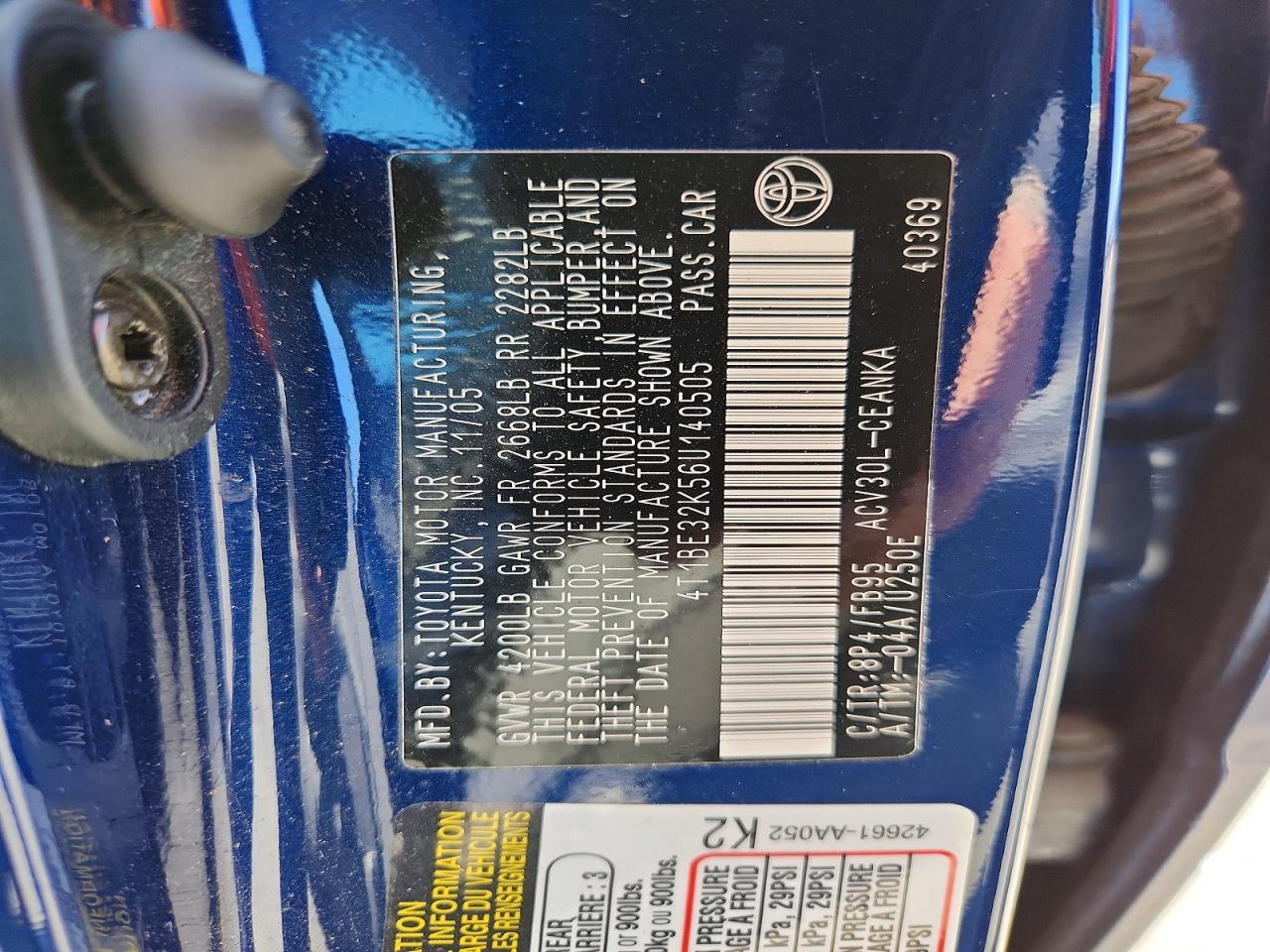 2006 Toyota Camry Le Синий vin: 4T1BE32K56U140505