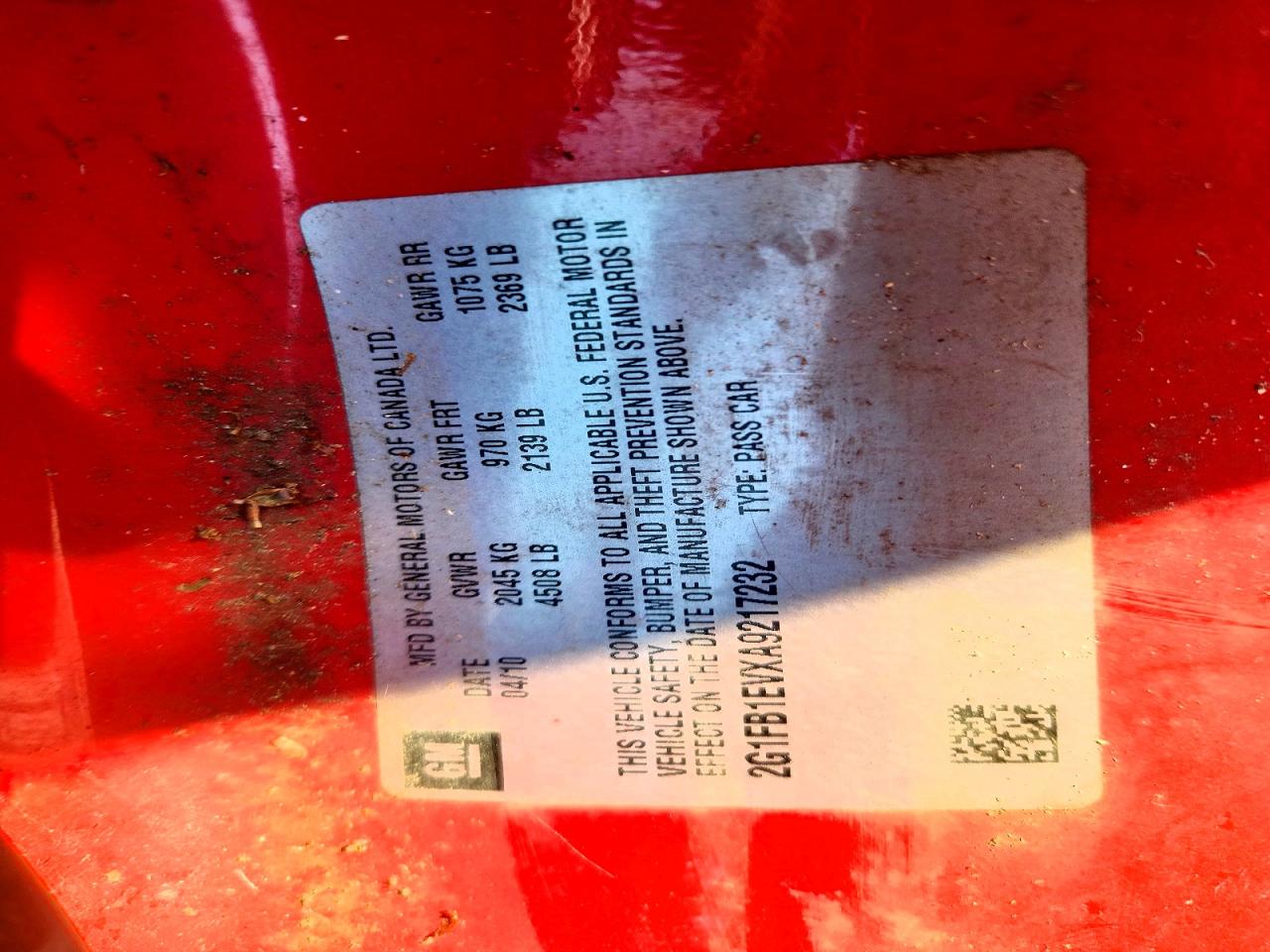 2010 Chevrolet Camaro Lt Red vin: 2G1FB1EVXA9217232