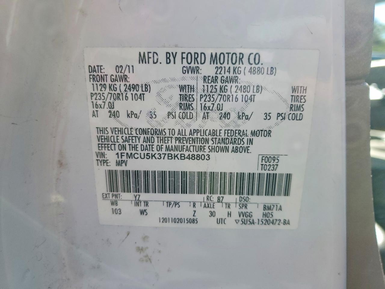 2011 Ford Escape Hybrid Белый vin: 1FMCU5K37BKB48803