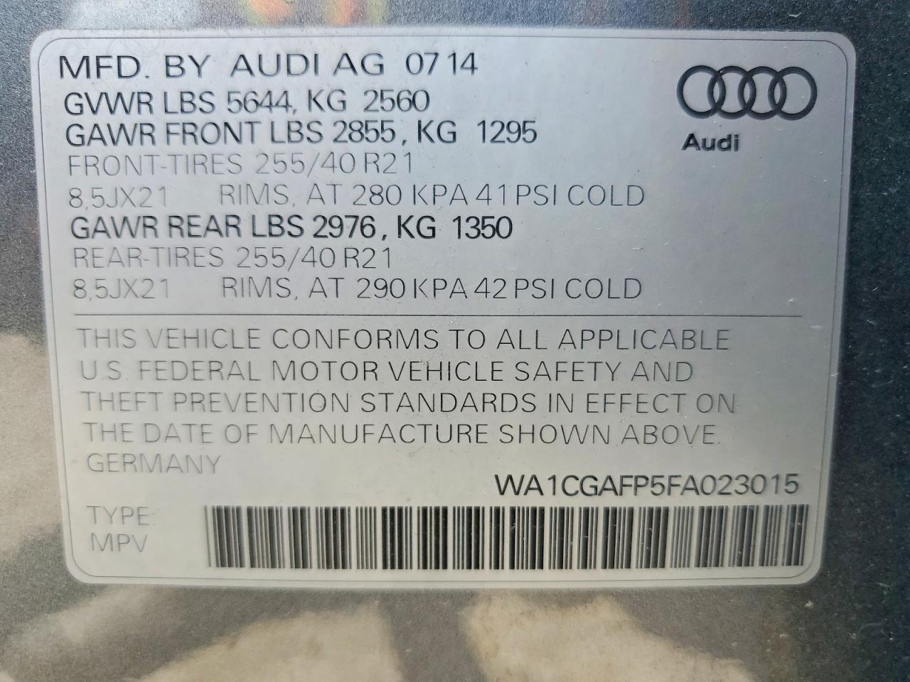 2015 Audi Sq5 Premium Plus Gray vin: WA1CGAFP5FA023015