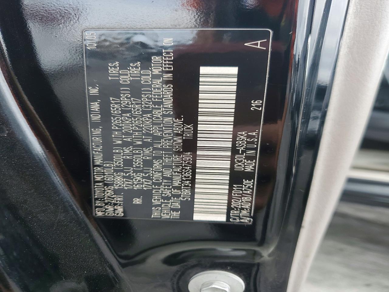 2006 Toyota Tundra Access Cab Sr5 Black vin: 5TBRT34136S475904