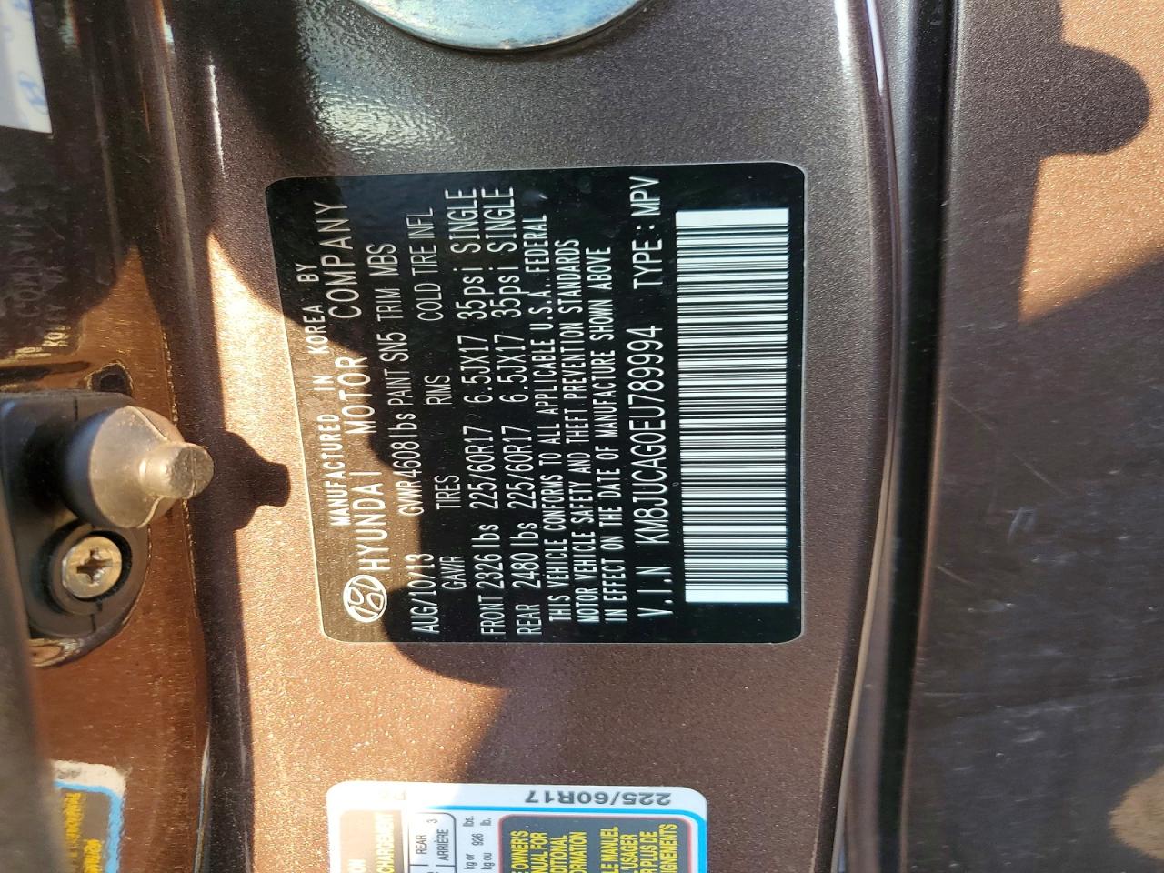 2014 Hyundai Tucson Se Brown vin: KM8JUCAG0EU789994