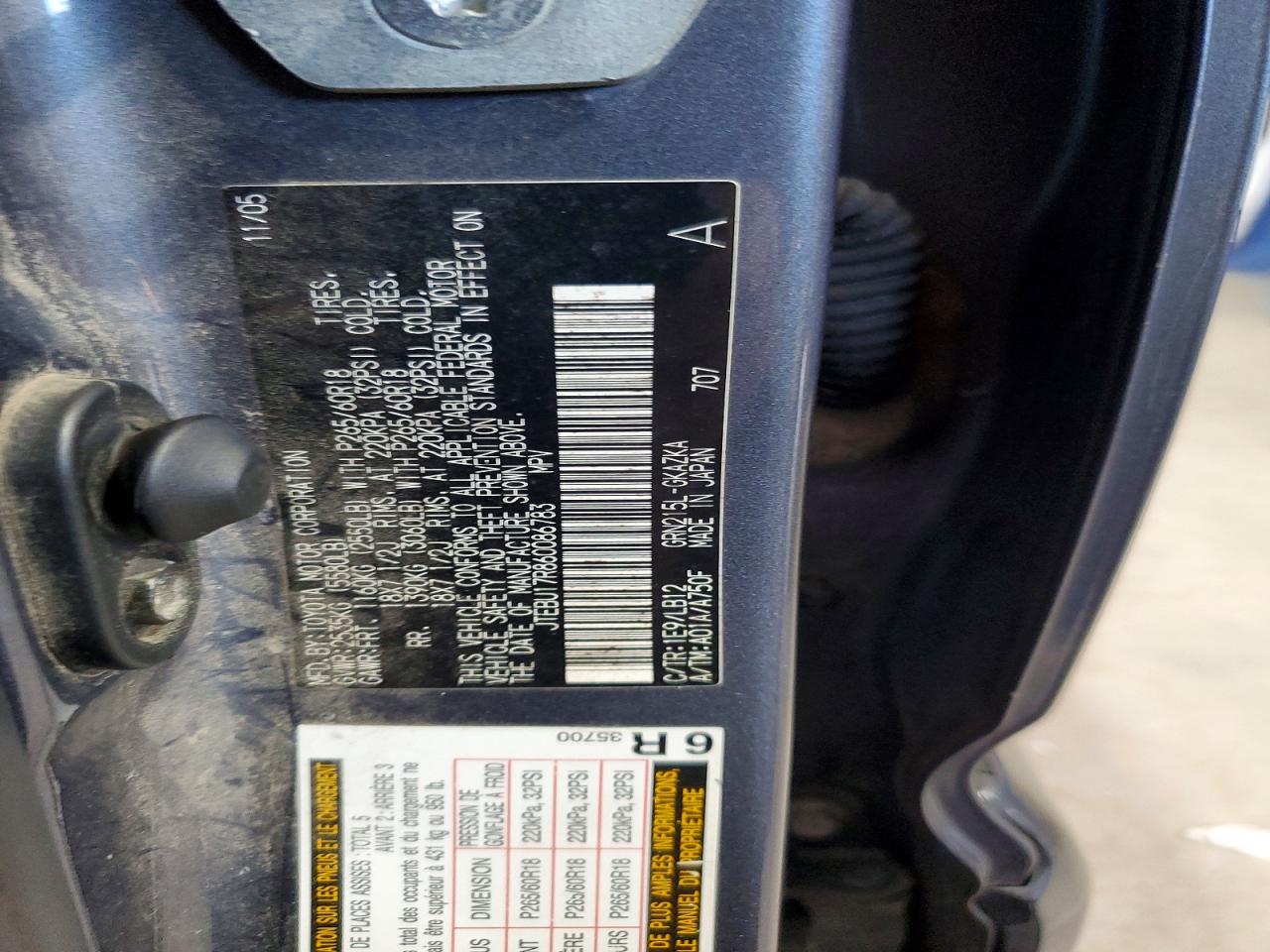 2006 Toyota 4runner Limited Charcoal vin: JTEBU17R860086783