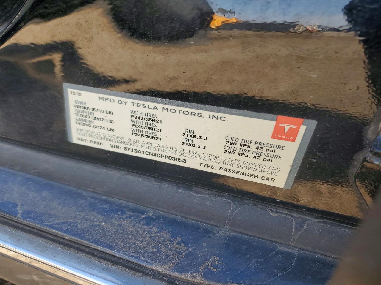 2012 Tesla Model S Black vin: 5YJSA1CN4CFP03058