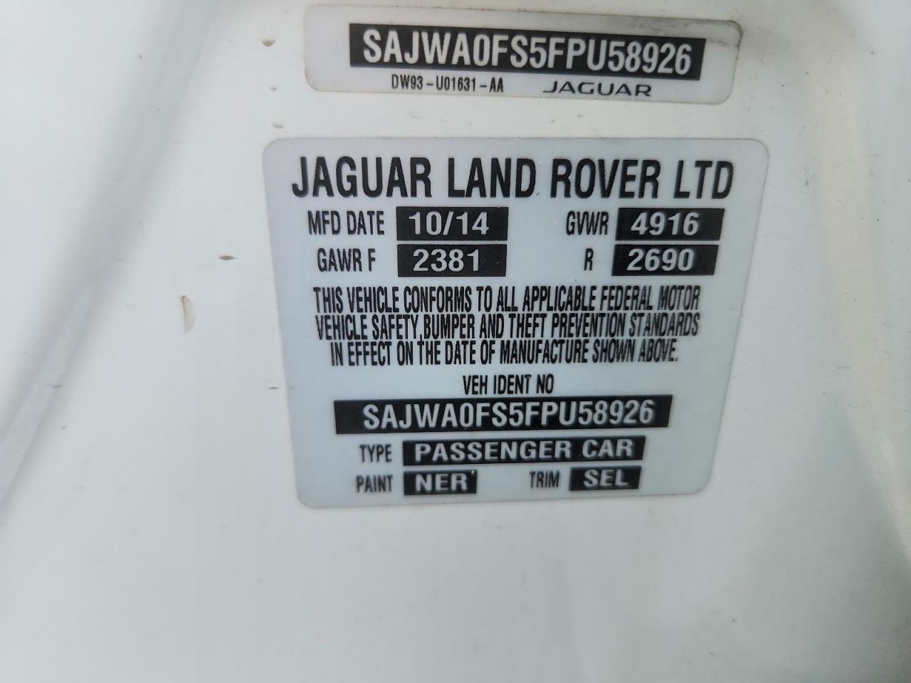 2015 Jaguar Xf 2.0t Premium White vin: SAJWA0FS5FPU58926