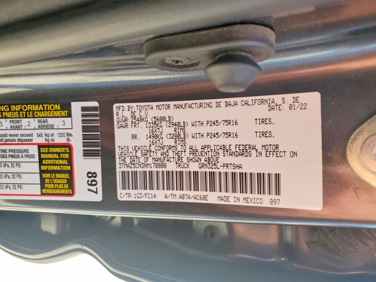 2022 Toyota Tacoma Sr5 V6 Серый vin: 3TMAZ5CN3NM170808