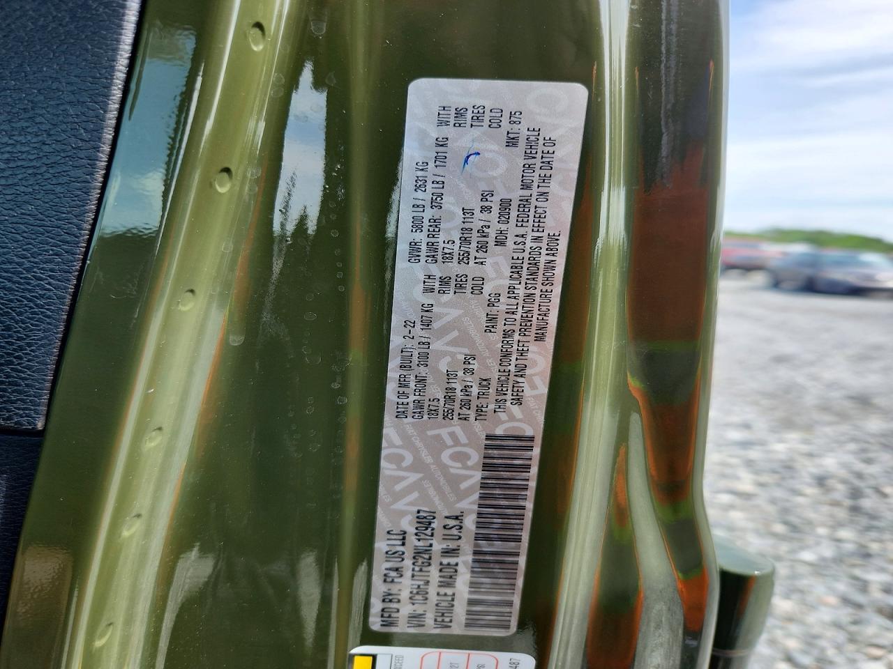 2022 Jeep Gladiator Overland Green vin: 1C6HJTFG2NL129487