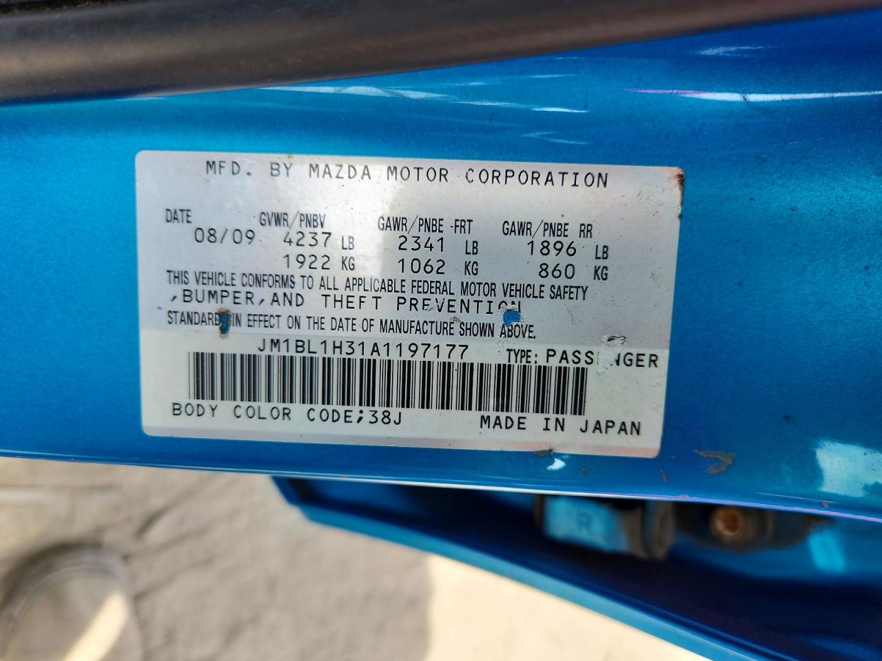2010 Mazda Speed 3 Blue vin: JM1BL1H31A1197177