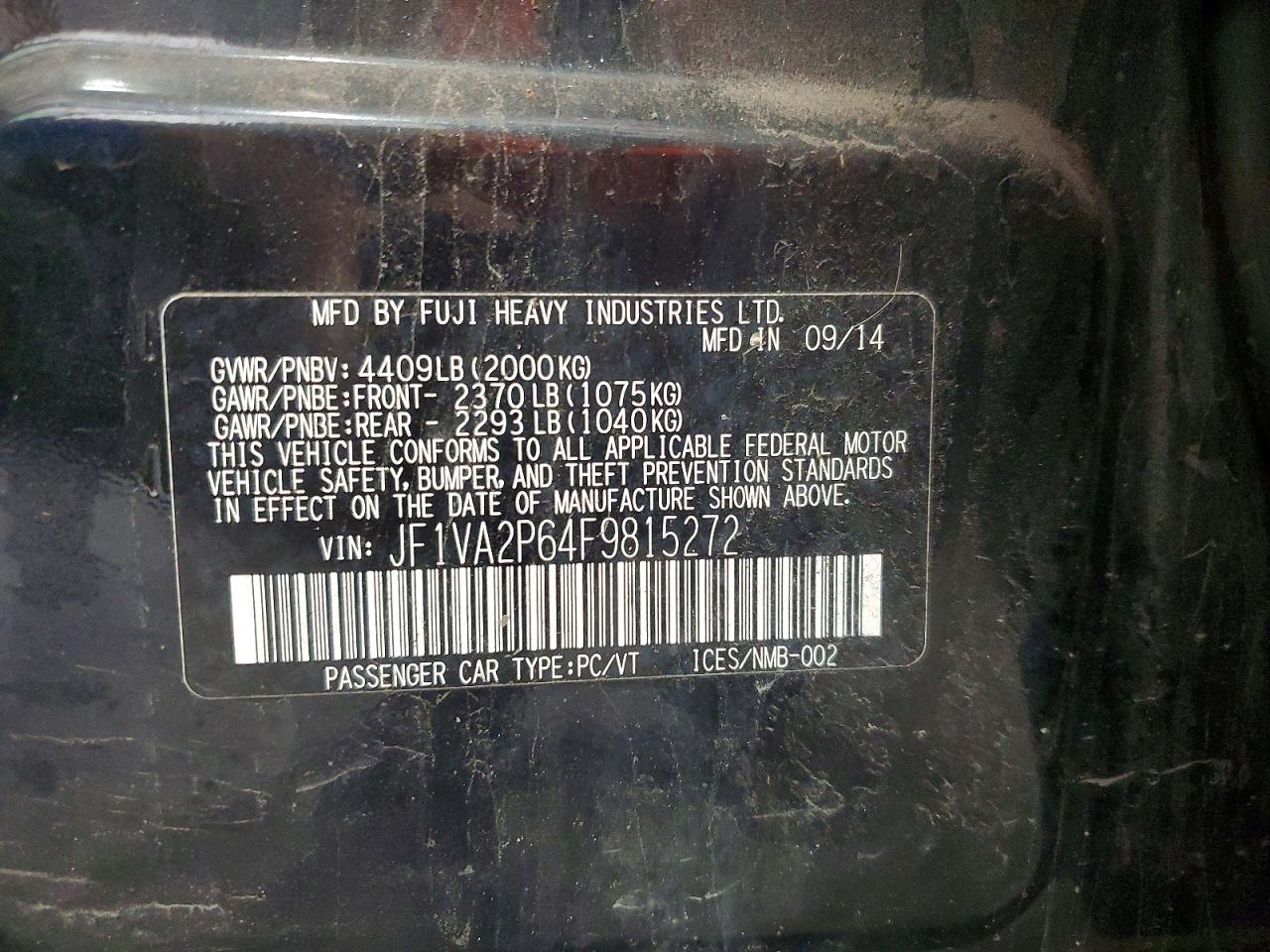 2015 Subaru Wrx Sti Black vin: JF1VA2P64F9815272