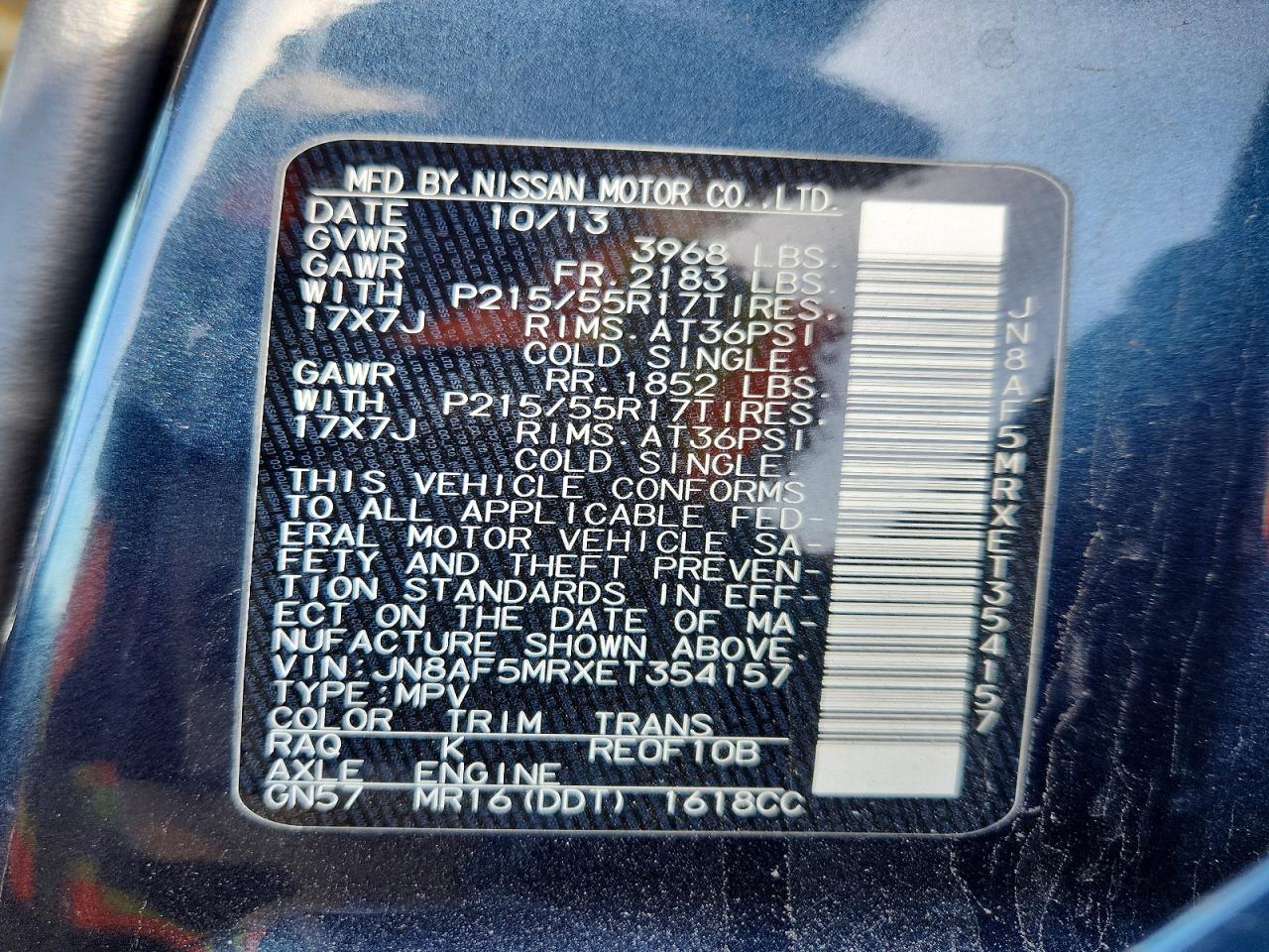 2014 Nissan Juke Sv Blue vin: JN8AF5MRXET354157