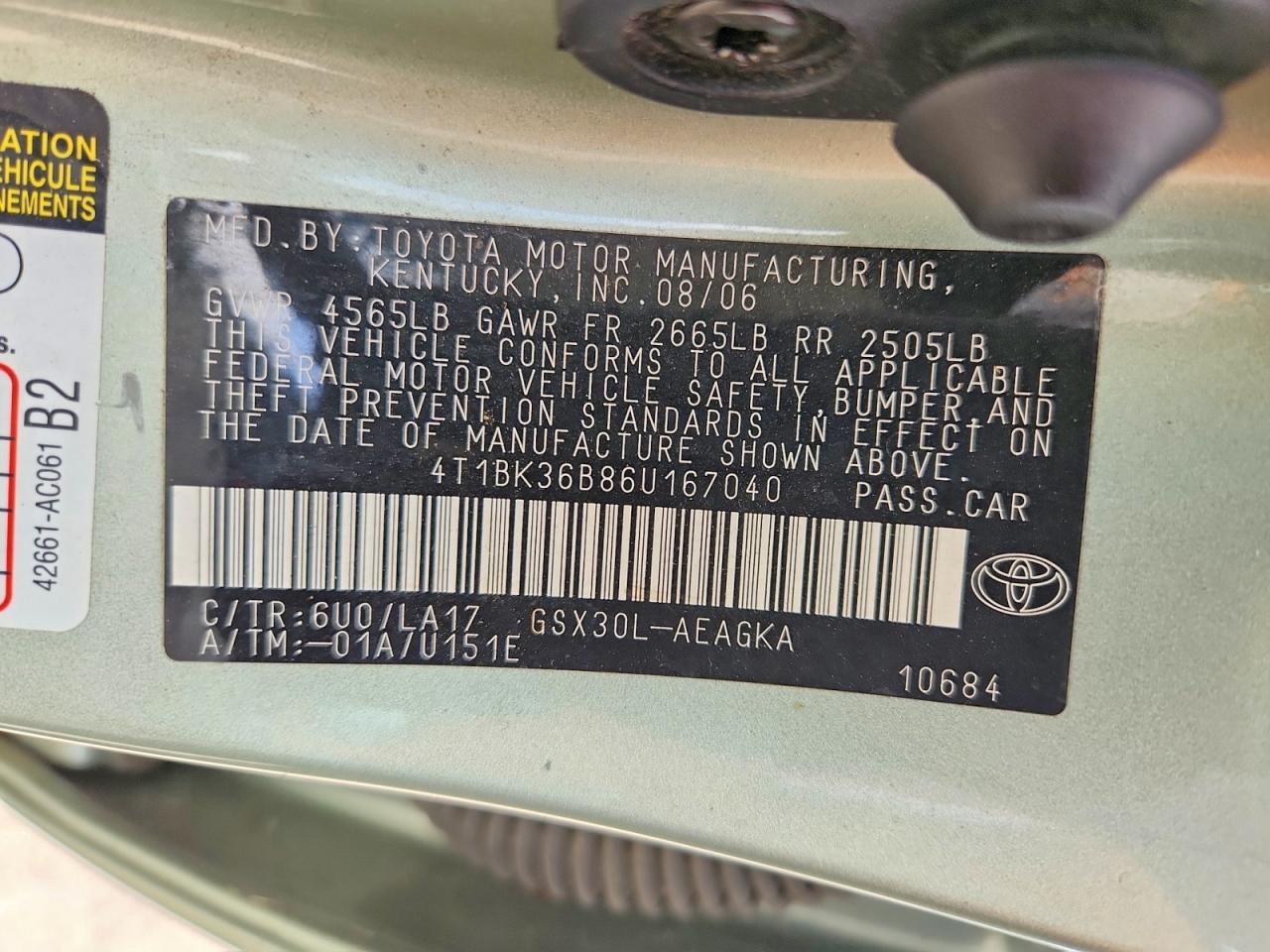 2006 Toyota Avalon Green vin: 4T1BK36B86U167040