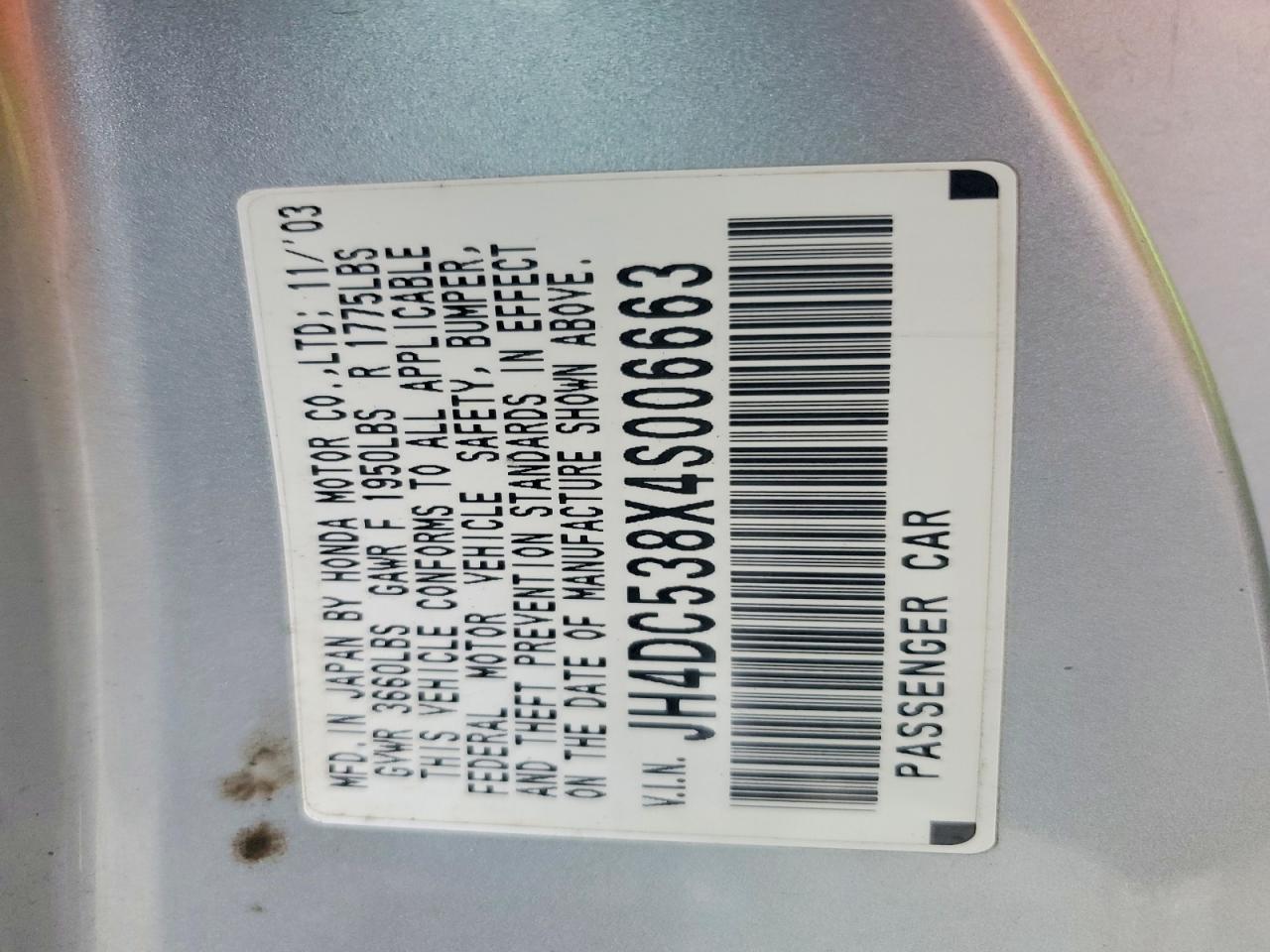 2004 Acura Rsx Silver vin: JH4DC538X4S006663