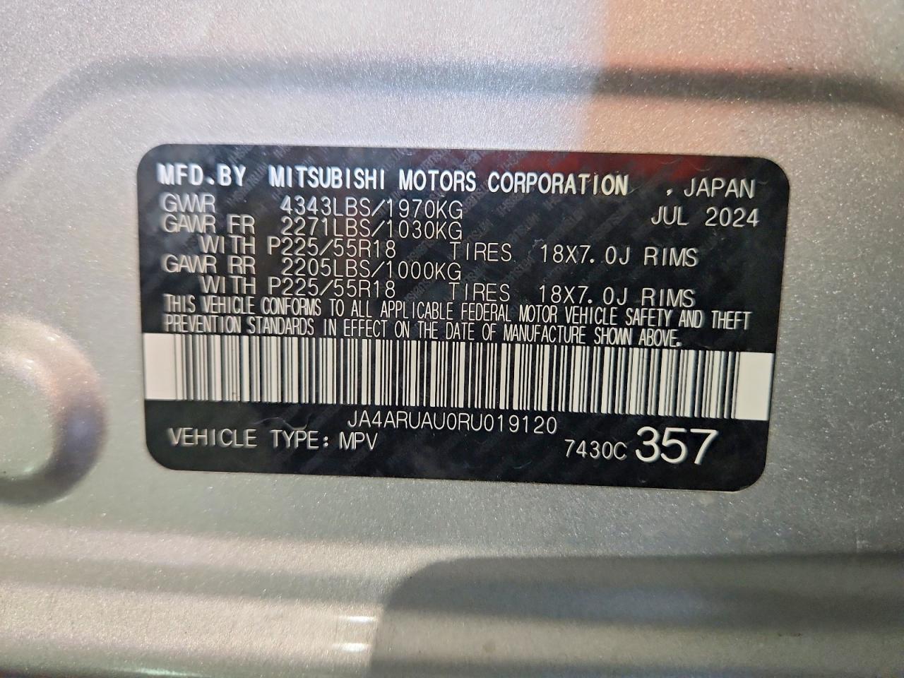 2024 Mitsubishi Outlander Sport S Серебряный vin: JA4ARUAU0RU019120