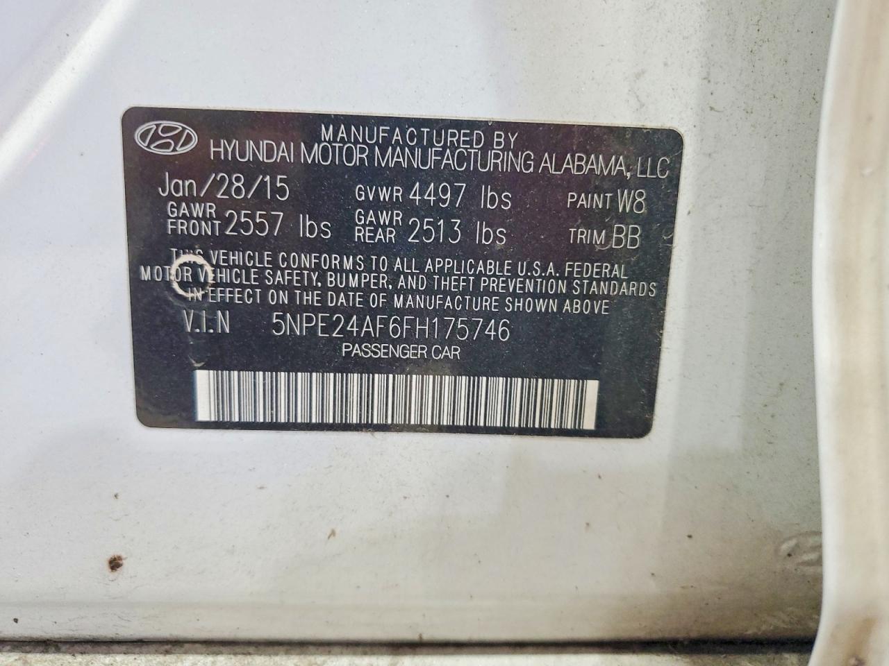 2015 Hyundai Sonata Se White vin: 5NPE24AF6FH175746