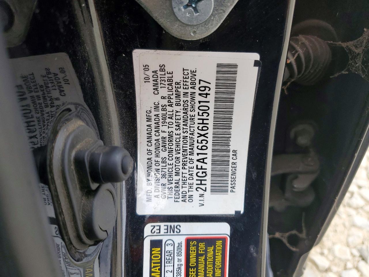 2006 Honda Civic Lx Black vin: 2HGFA165X6H501497