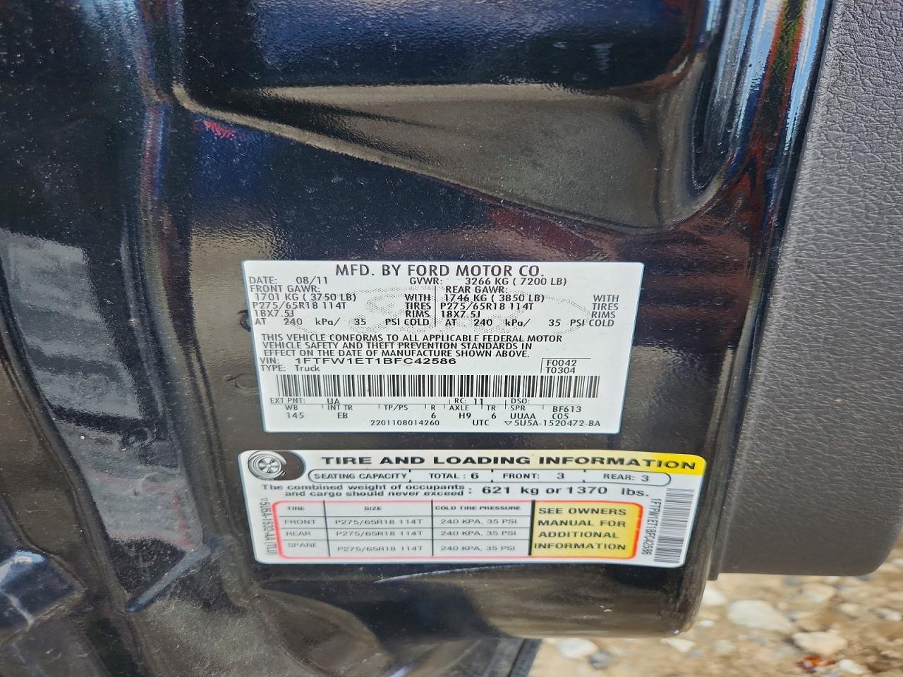 2011 Ford F150 Supercrew Black vin: 1FTFW1ET1BFC42586