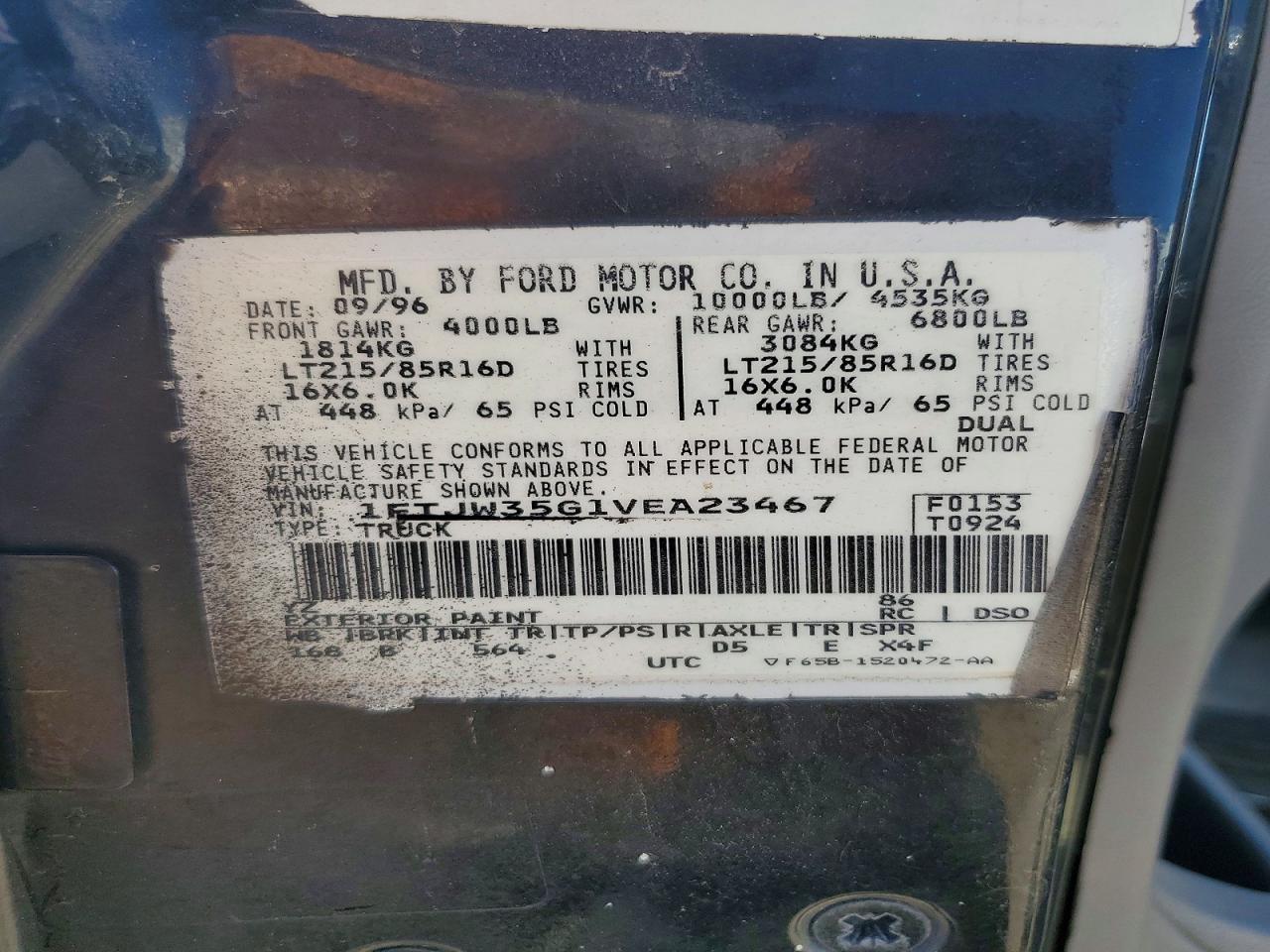 1997 Ford F350 Черный vin: 1FTJW35G1VEA23467