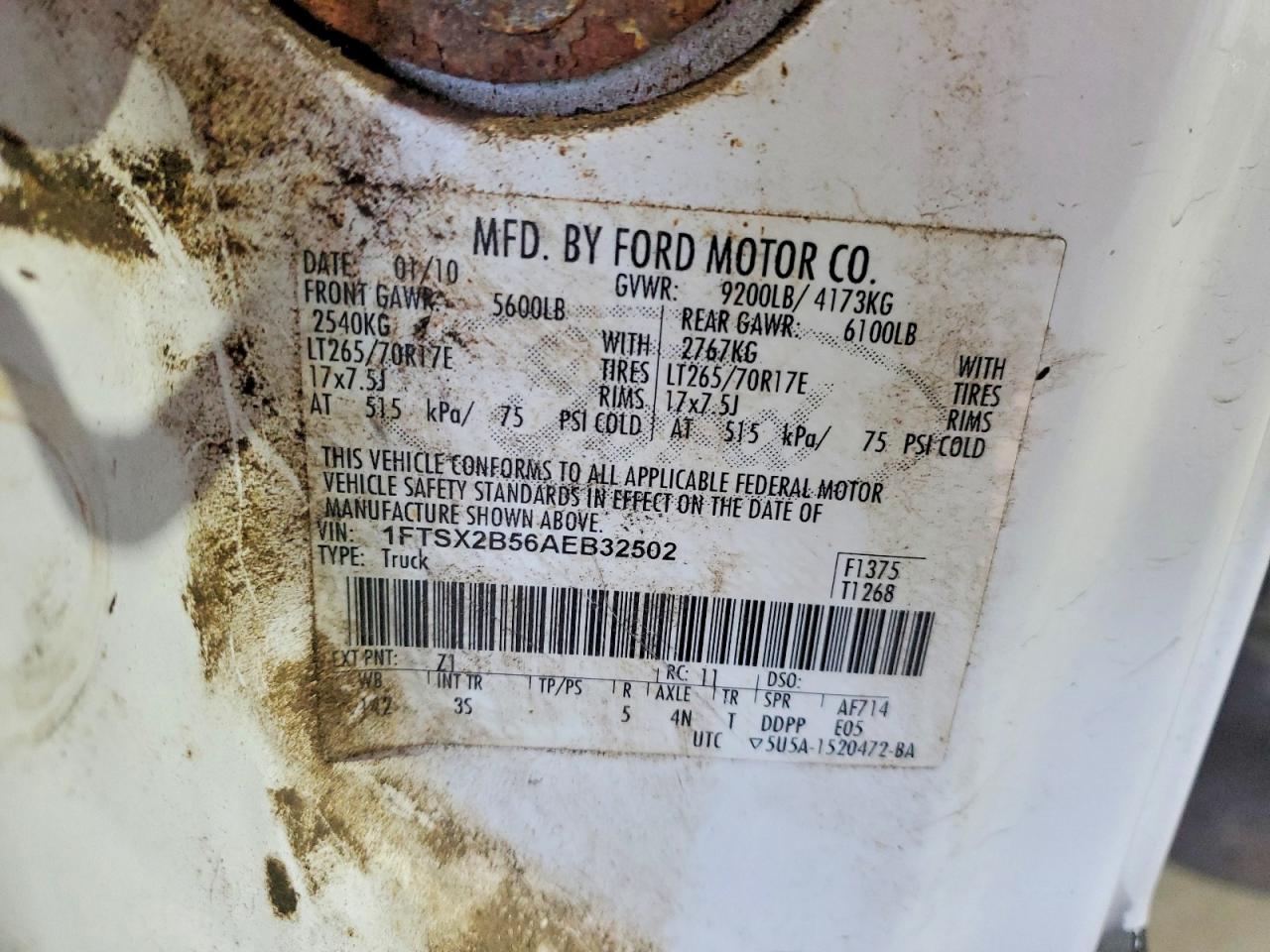 2010 Ford F250 Super Duty White vin: 1FTSX2B56AEB32502