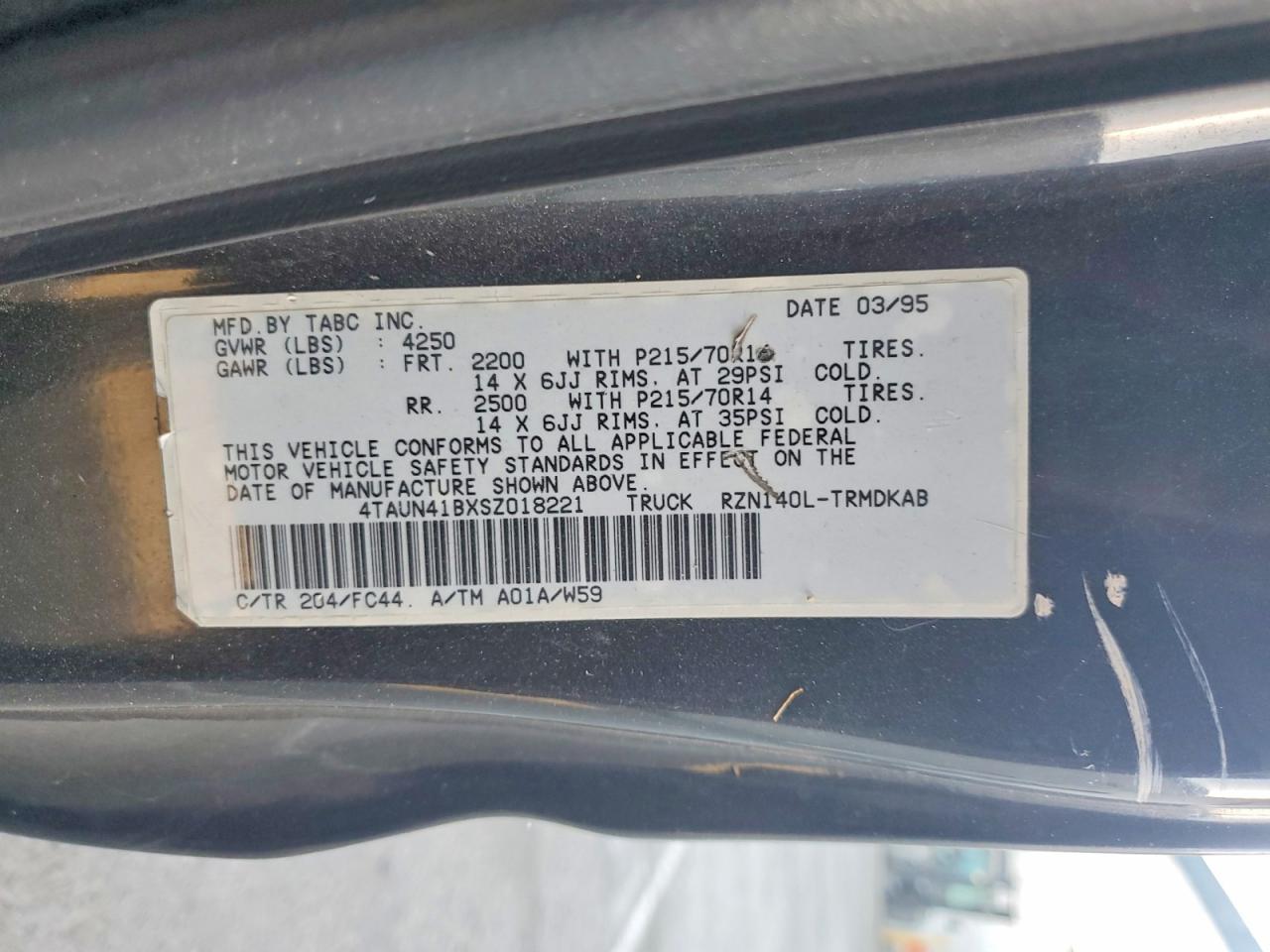 1995 Toyota Tacoma Base Black vin: 4TAUN41BXSZ018221