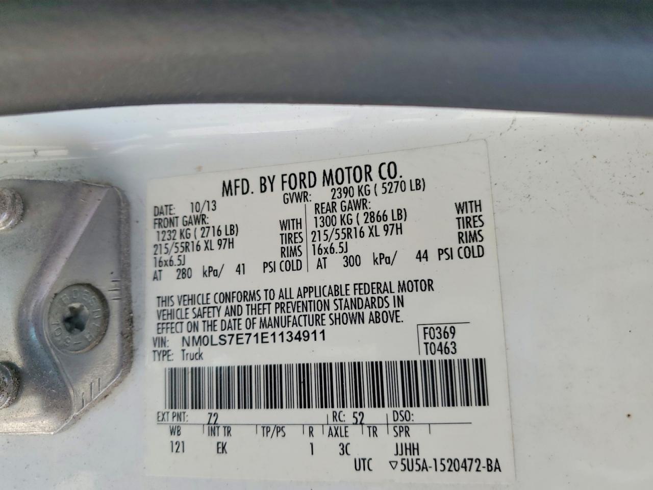 2014 Ford Transit Connect Xl White vin: NM0LS7E71E1134911