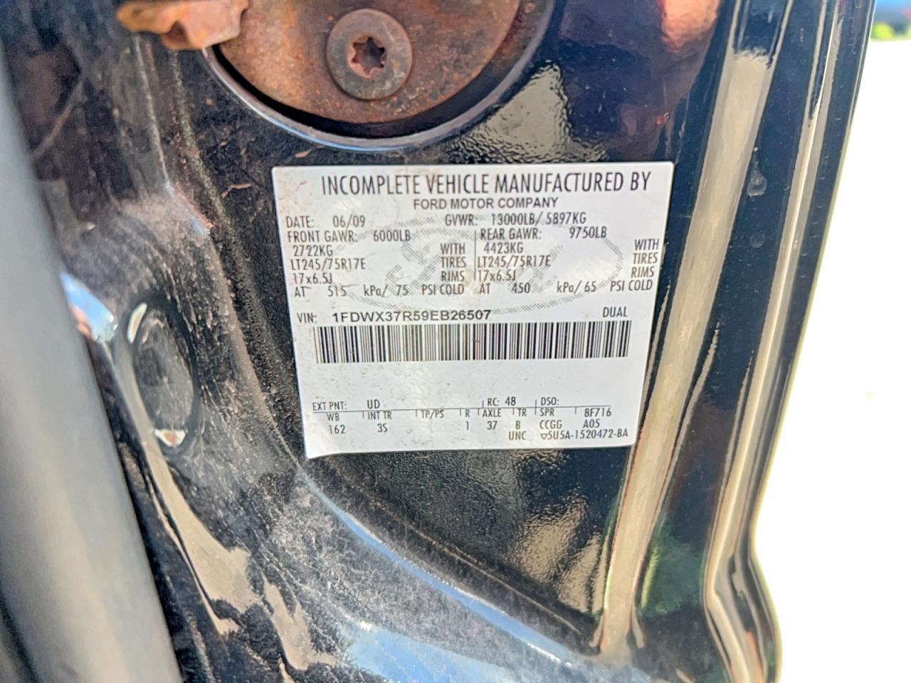 2009 Ford F350 Super Duty Black vin: 1FDWX37R59EB26507