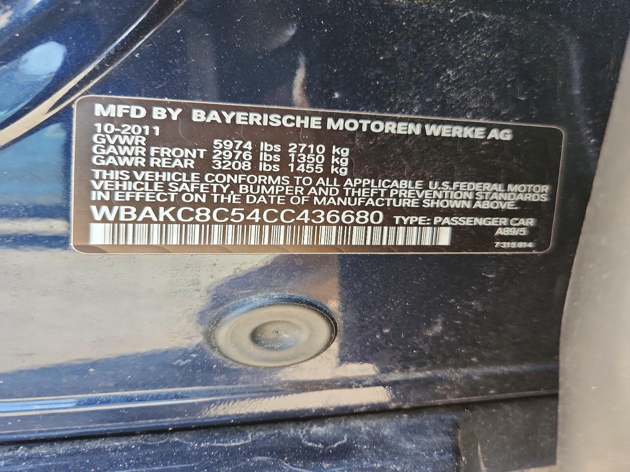 2012 Bmw 750 Lxi Синий vin: WBAKC8C54CC436680