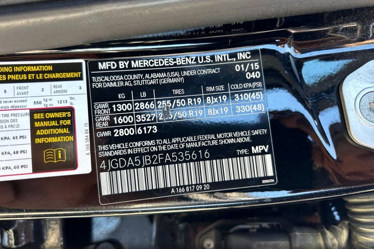 2015 Merz Ml 350 Black vin: 4JGDA5JB2FA535616