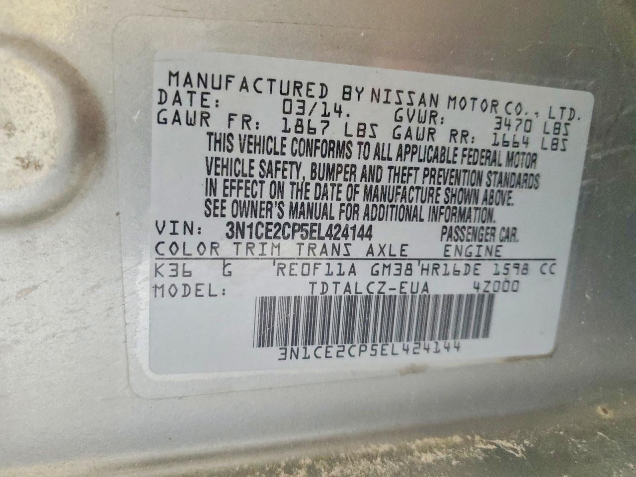2014 Nissan Versa Note S Plus Gray vin: 3N1CE2CP5EL424144