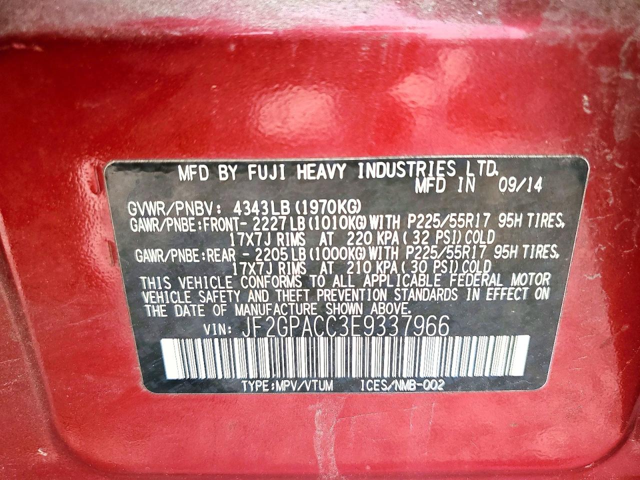 2014 Subaru Xv Crosstrek 2.0 Premium Red vin: JF2GPACC3E9337966