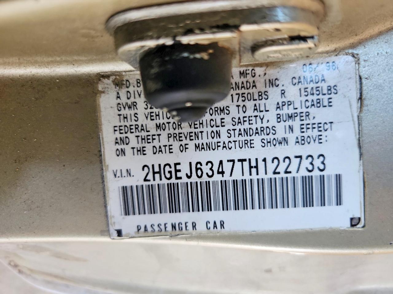 1996 Honda Civic Dx White vin: 2HGEJ6347TH122733