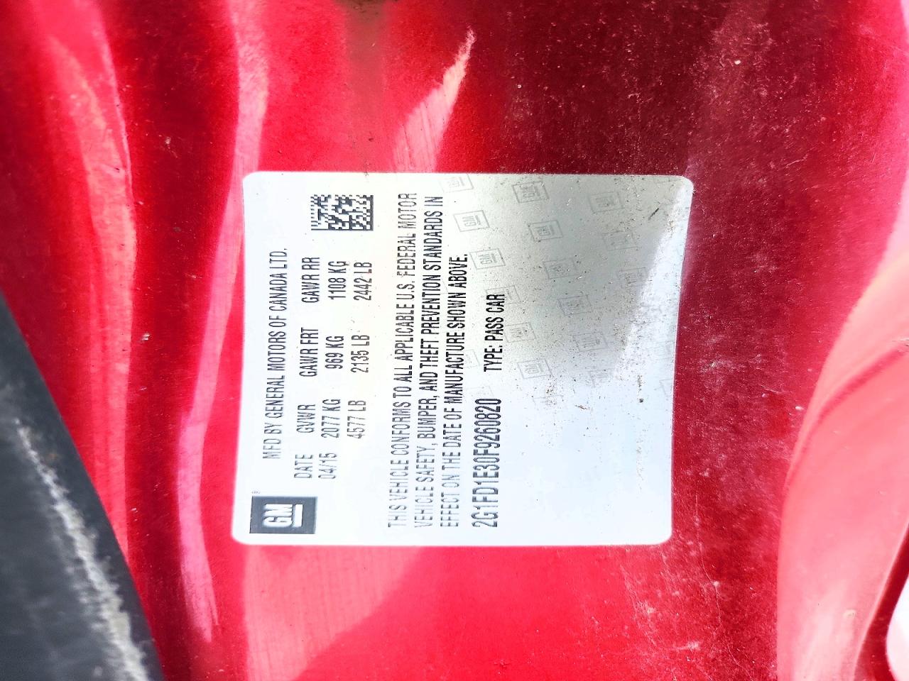 2015 Chevrolet Camaro Lt Red vin: 2G1FD1E30F9260820