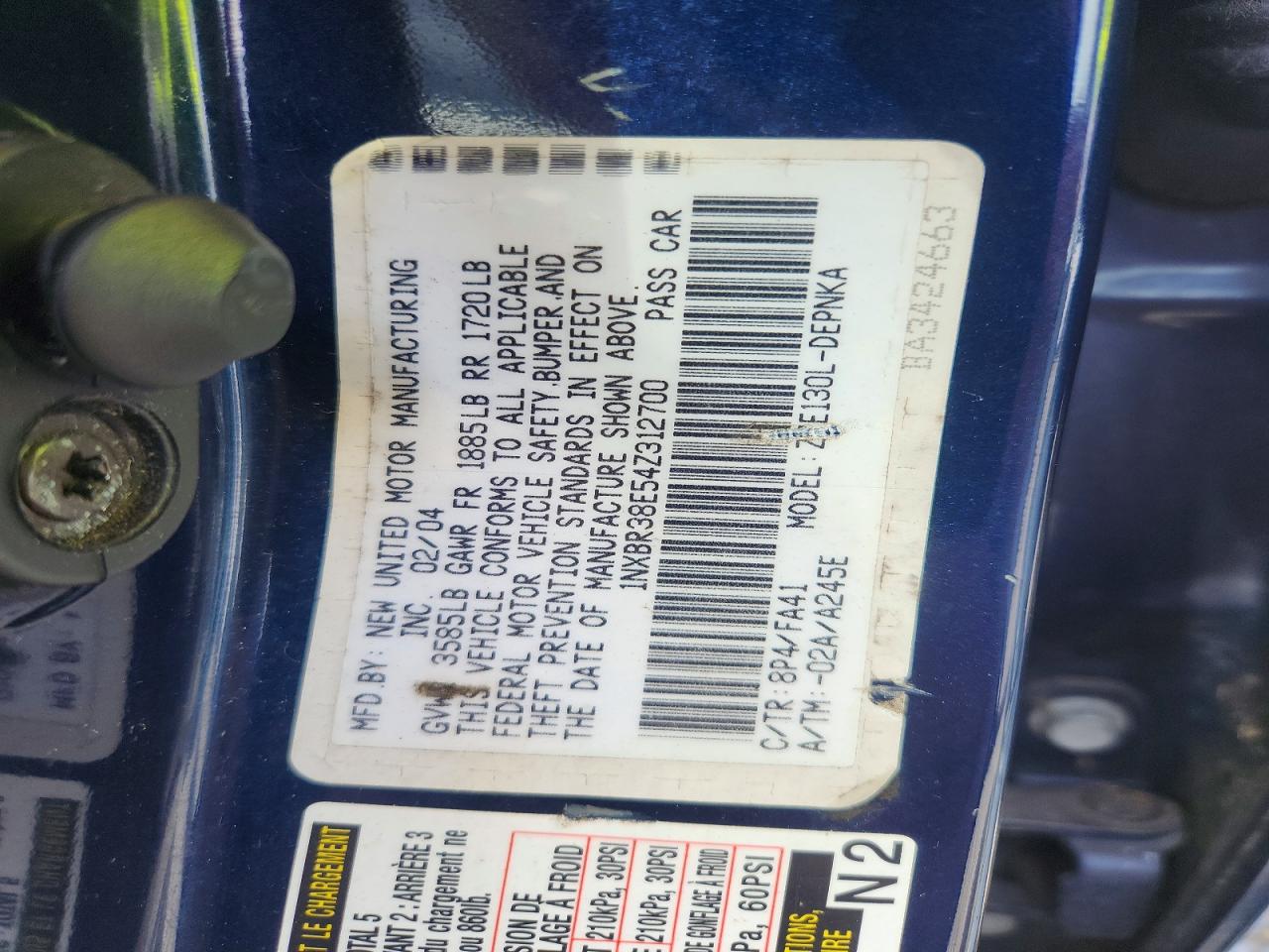 2004 Toyota Corolla Le Blue vin: 1NXBR38E54Z312700