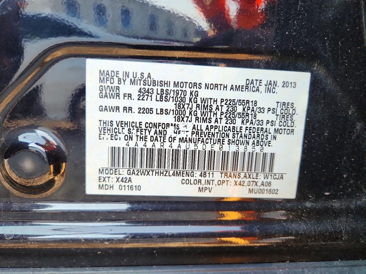2013 Mitsubishi Outlander Sport Se Black vin: 4A4AR4AU5DE013850
