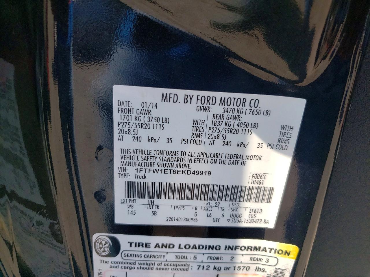 2014 Ford F150 Supercrew Black vin: 1FTFW1ET6EKD49919