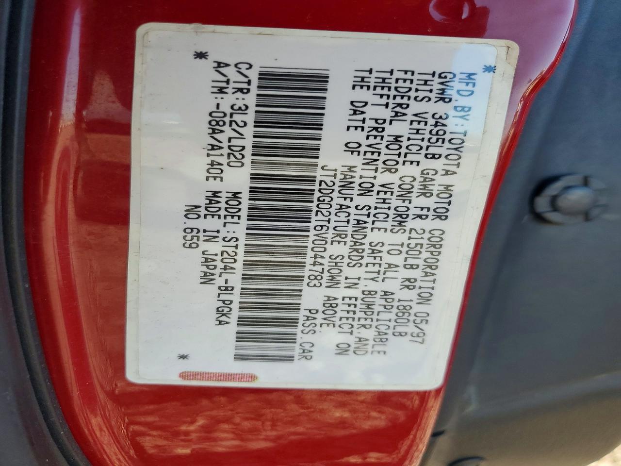 1997 Toyota Celica Gt Red vin: JT2DG02T6V0044783