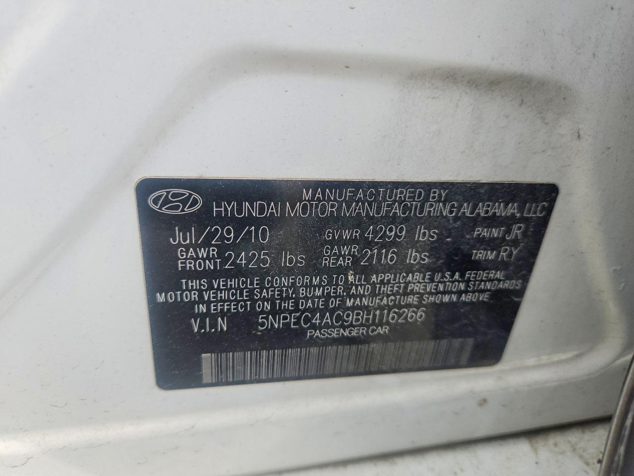 2011 Hyundai Sonata Se/limited White vin: 5NPEC4AC9BH116266