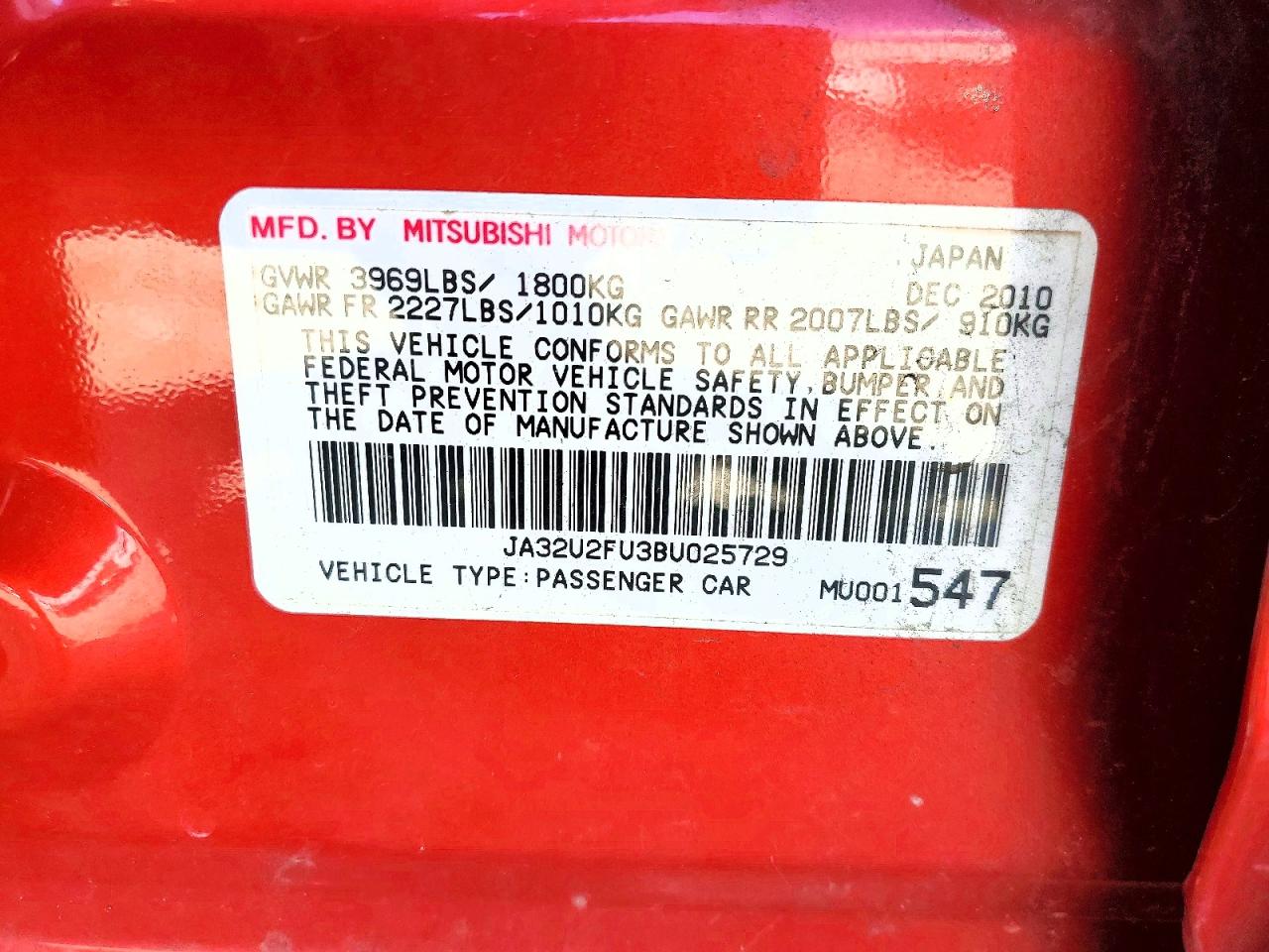 2011 Mitsubishi Lancer Es/es Sport Red vin: JA32U2FU3BU025729