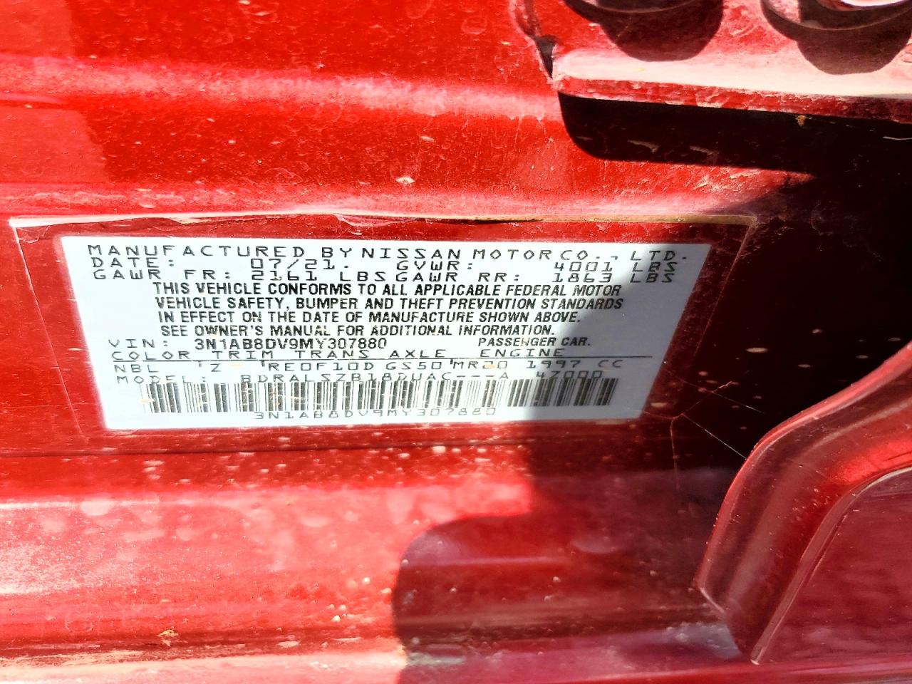 2021 Nissan Sentra Sr Red vin: 3N1AB8DV9MY307880