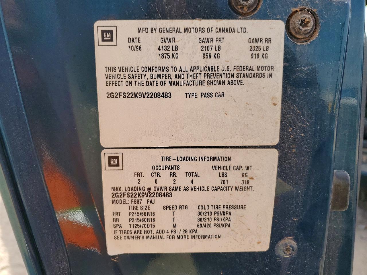 1997 Pontiac Firebird Green vin: 2G2FS22K9V2208483