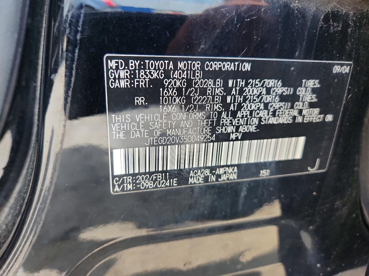 2005 Toyota Rav4 Base Black vin: JTEGD20V350049254