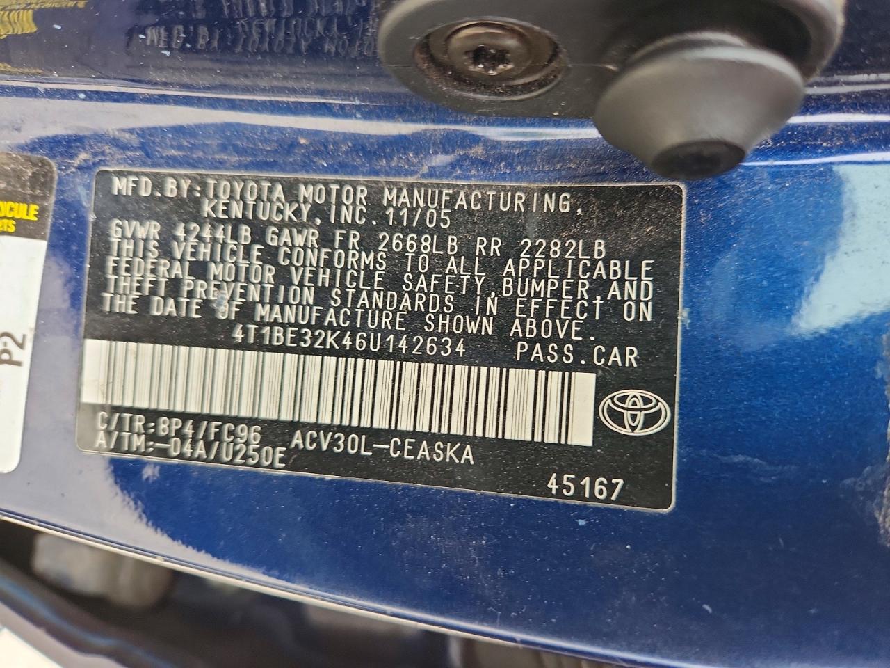 2006 Toyota Camry Se Blue vin: 4T1BE32K46U142634