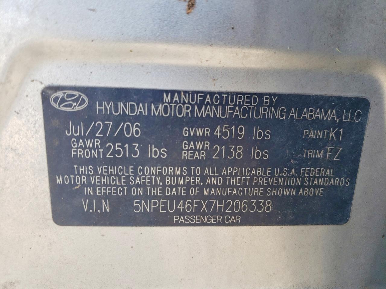 2007 Hyundai Sonata Se Silver vin: 5NPEU46FX7H206338