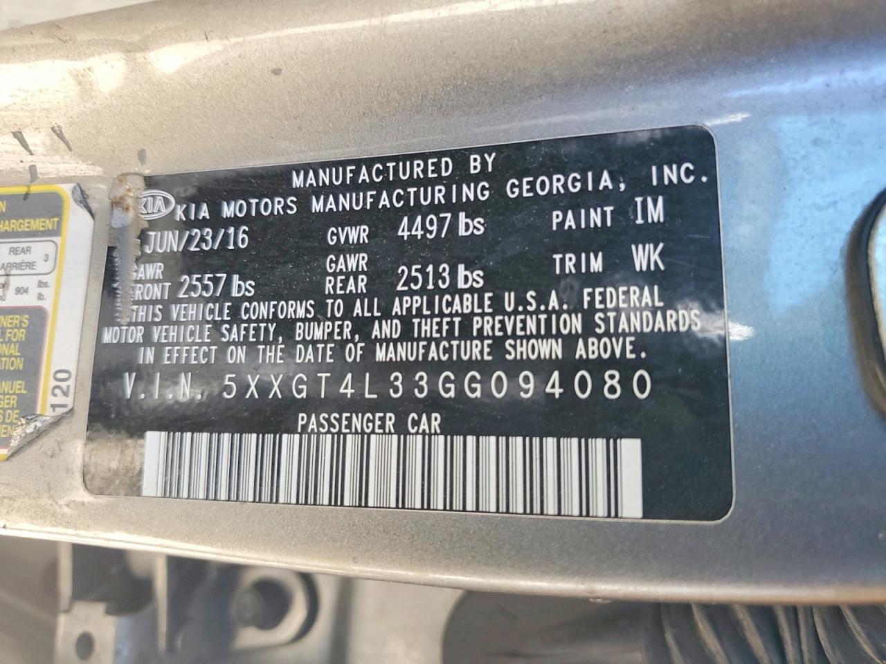 2016 Kia Optima Lx Gray vin: 5XXGT4L33GG094080