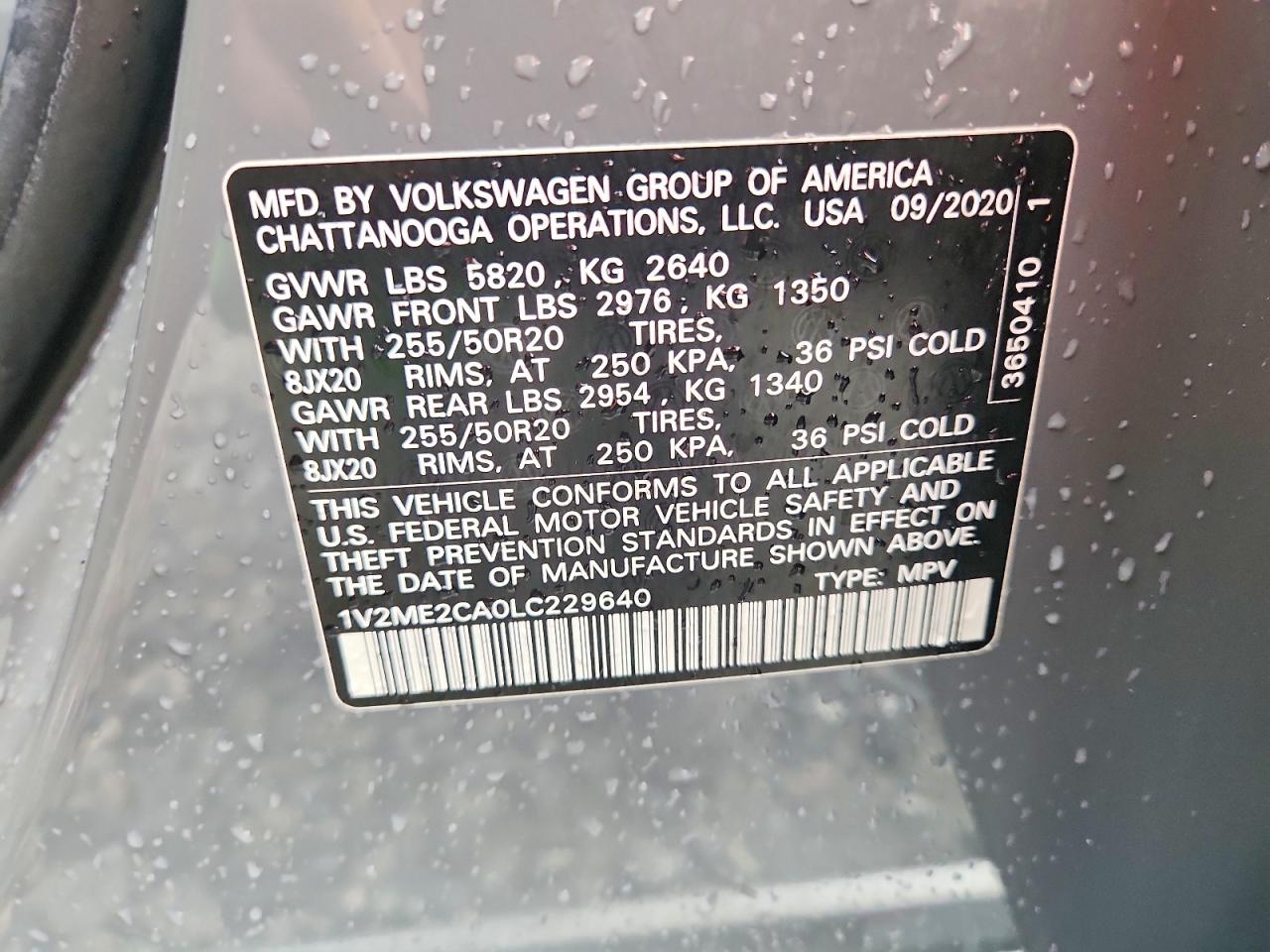 2020 Volkswagen Atlas Cross Sport Sel Gray vin: 1V2ME2CA0LC229640